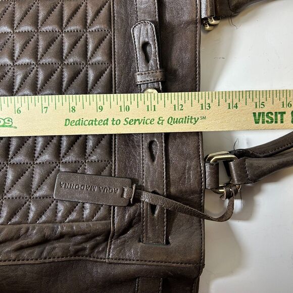 Aqua Madonna Espresso Brown Leather Quilted Front Satchel Shoulder Bag - Picture 13 of 15